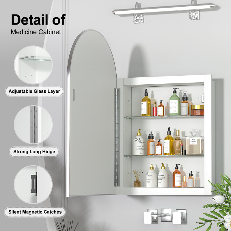 Poulton Recessed Frameless Medicine Cabinet with Mirror, 30" H x 20" W, Brushed Nickel