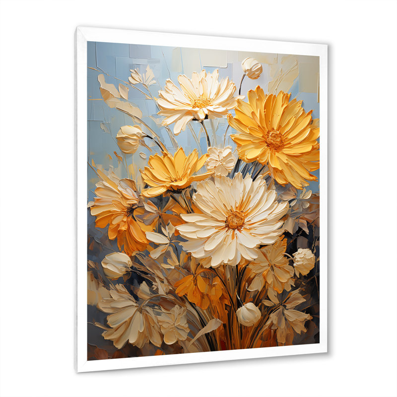 Yovanna Chrysanthemums Autumn Gold Patchwork II, H 32 po x l 24 po x P 1 po, Cadre photo blanc