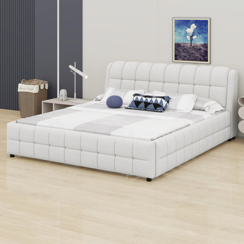 Lit plateforme tapissier Luxury, Blanc