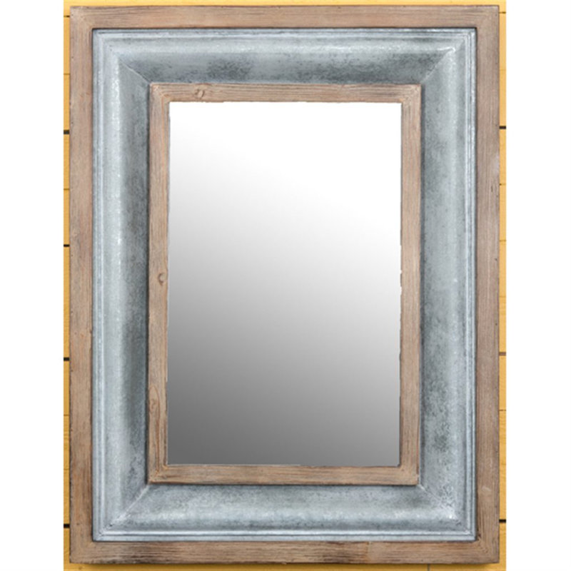 Miroir rectangulaire avec cadre en bois et fer - 26 po x 2,3 po x H 33,8 po - brun / gris
