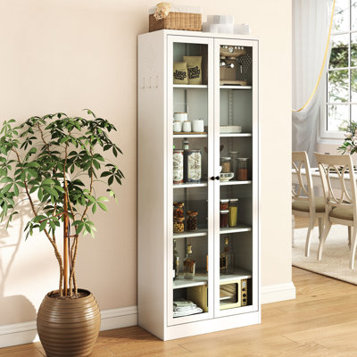72-Inch Tall Metal Kitchen Pantry Cabinet With 5 Adjustable Shelves, White Color, Versatility, Magnetic Closure Glass Doors, Design Storage Unit 72" High Customizable Ideal For And Pantry, Easy To