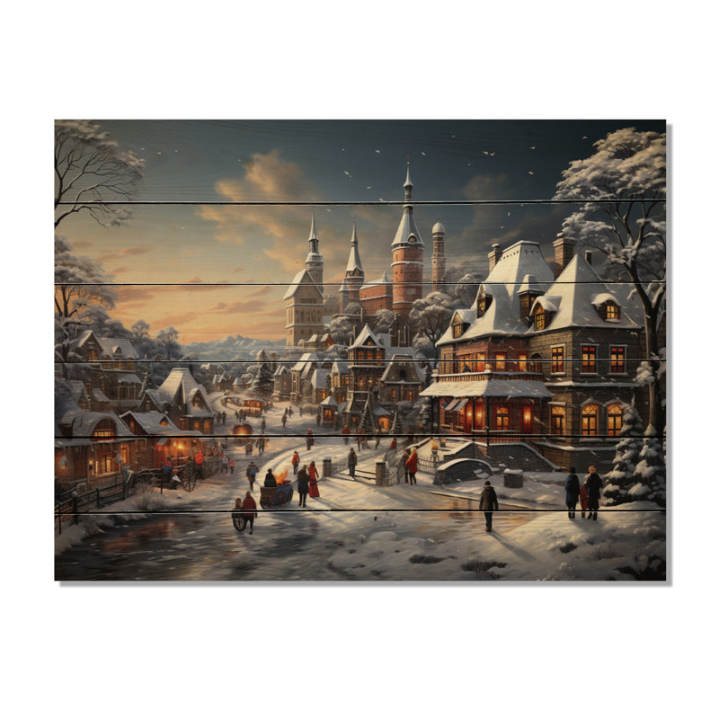 Winter Village Carnival VI sur impression sur bois, H 30 po x l 40 po x P 0,78 po