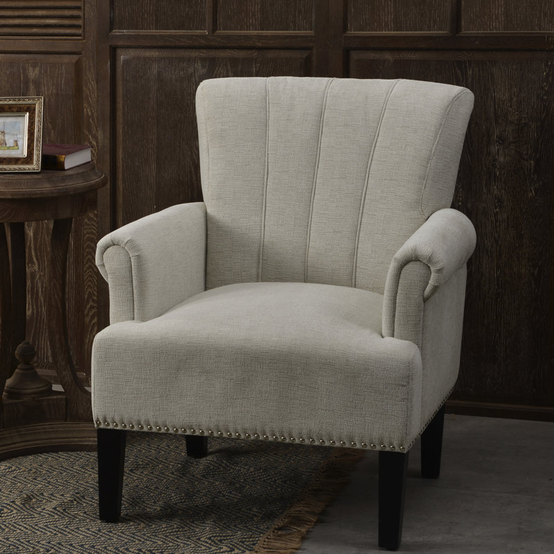 Fauteuil d'appoint crème capitonné avec rivets - Chaise de salon et de chambre à coucher confortable en polyester