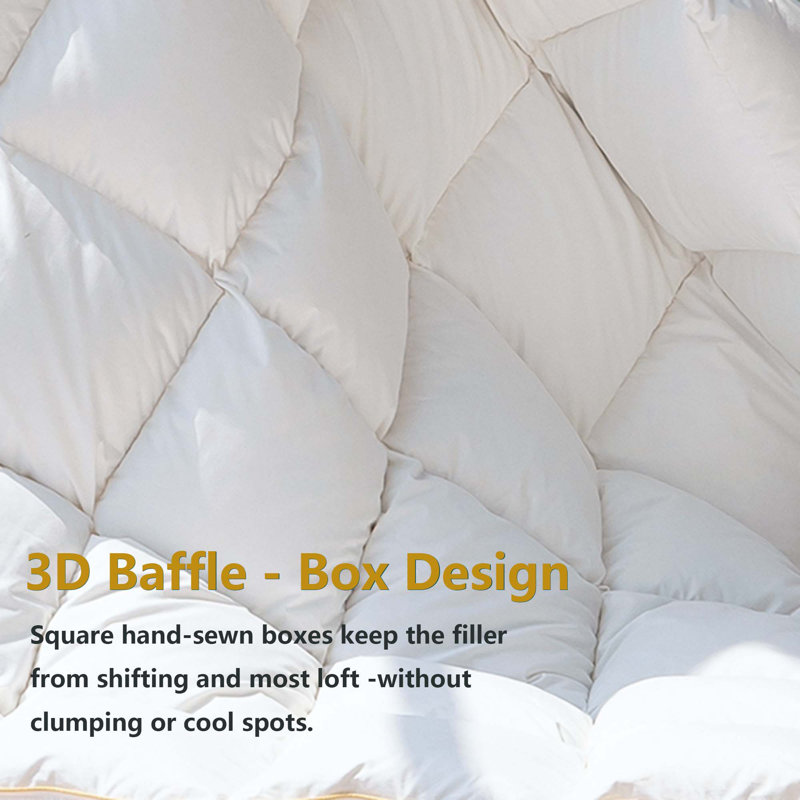  All Season High Fill Power Goose Down Blend Bed Comforter/ 100% Cotton Cover Duvet Insert, Queen