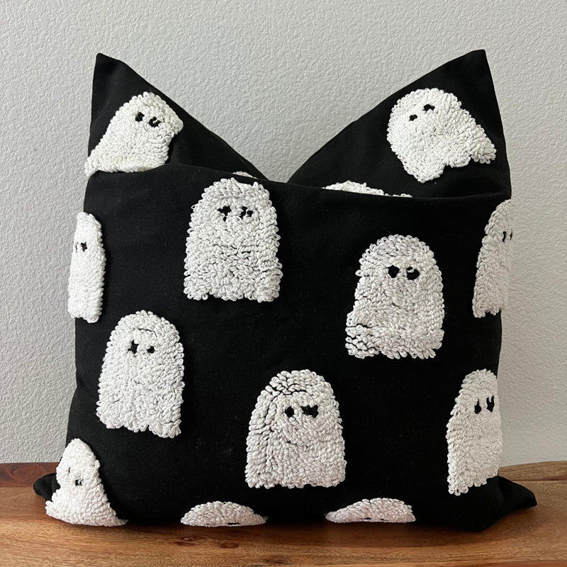 Black and White Tufted Cotton Ghost Pillow Cover