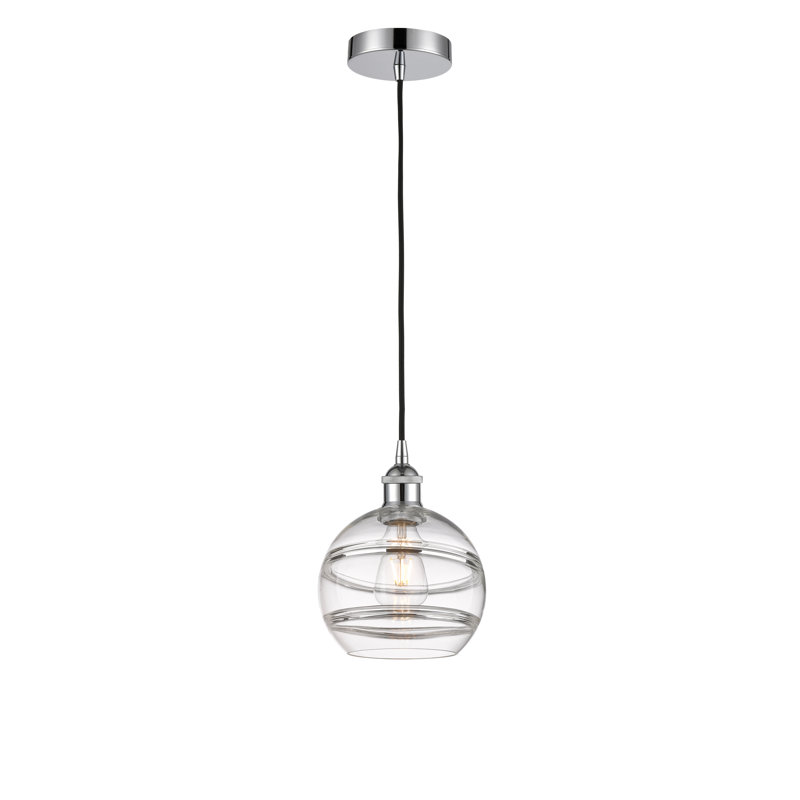 Luminaire suspendu 1 lumière Edison Bienes-616-G556, Transparent, H 9,88 po x l 8 po x P 8 po, Chrome poli