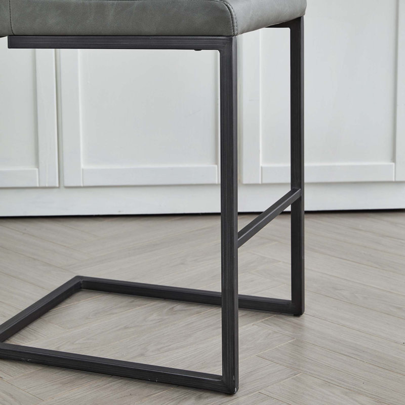 Tabouret de bar rembourré avec structure en métal noir robuste pour îlot de cuisine, salon et pub (ensemble de 2), Gris