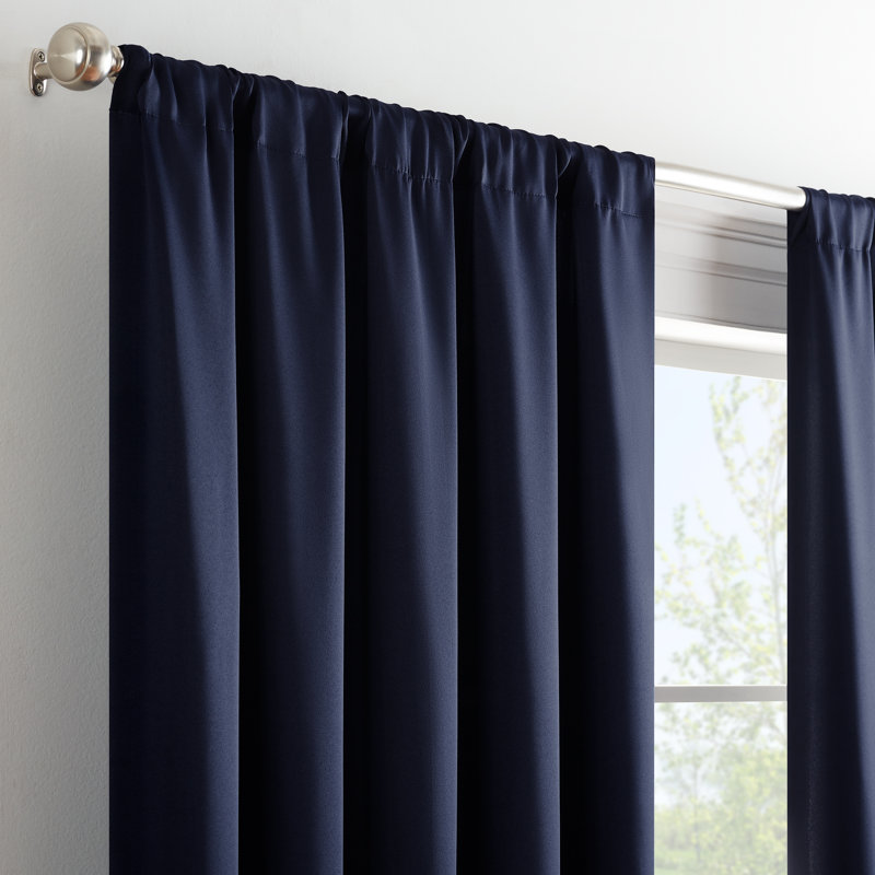 Midnight Polyester Room-Darkening Rod Pocket Curtain Panel
