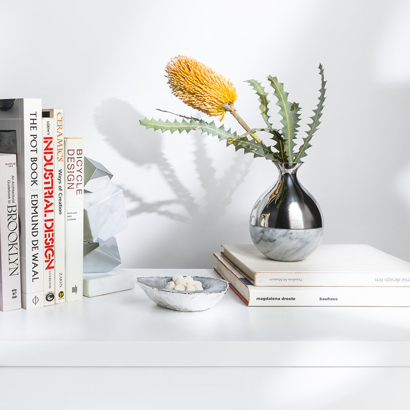 Silver and Carrara Marble Dual Bud Vase