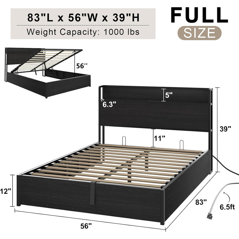 Base de lit double Tryston, Noir, Lit double