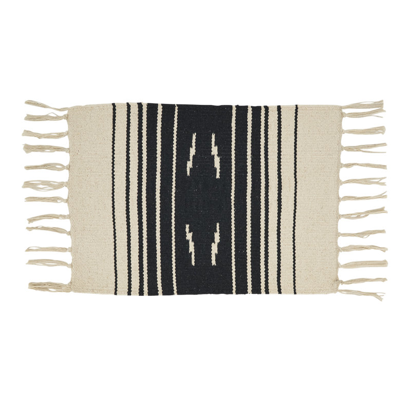 Black & Natural Southwestern Placemats With Fringe 12" W X 18" L, Set Of 4