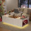 Table basse à plateau relevable avec rangement, lumières DEL 24 couleurs, chargement sans fil et haut-parleur Bluetooth pour le salon, blanc