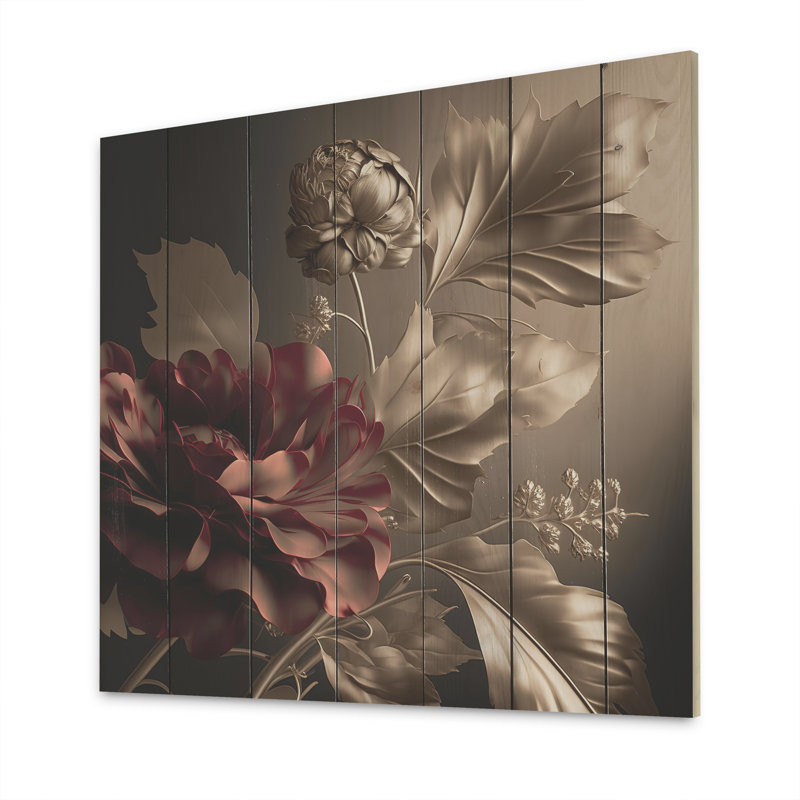 Vintage Glam Rose V - impression sans cadre sur bois, H 24 po x l 24 po x P 1 po