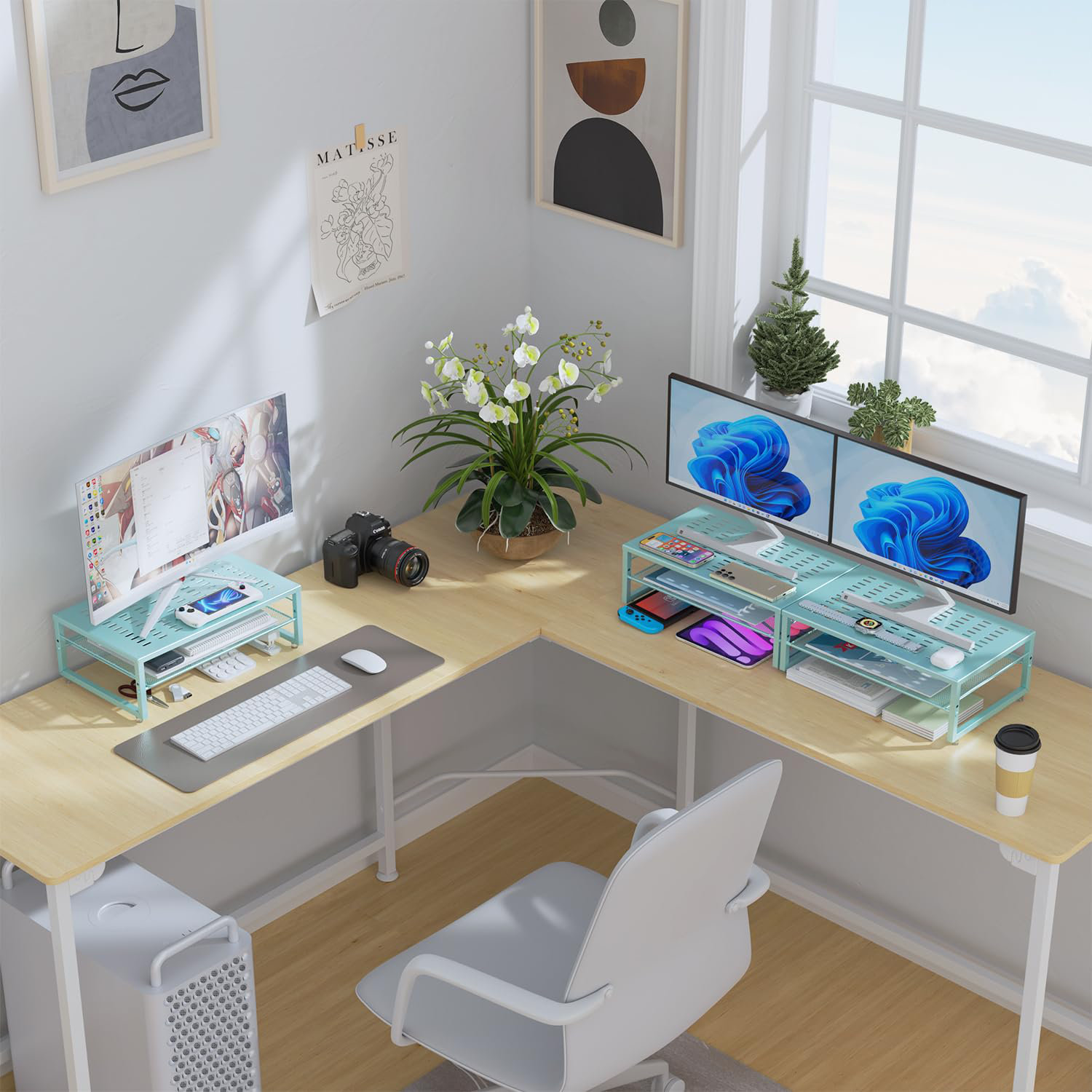 Latitude Run® Double-Layer Metal Monitor Stand, Office Supplies Storage ...