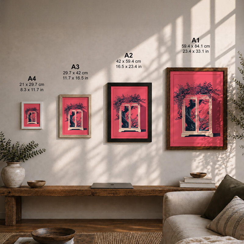Window In Pink Modern - Print, A3 - 42.0 x 29.7 cm, White