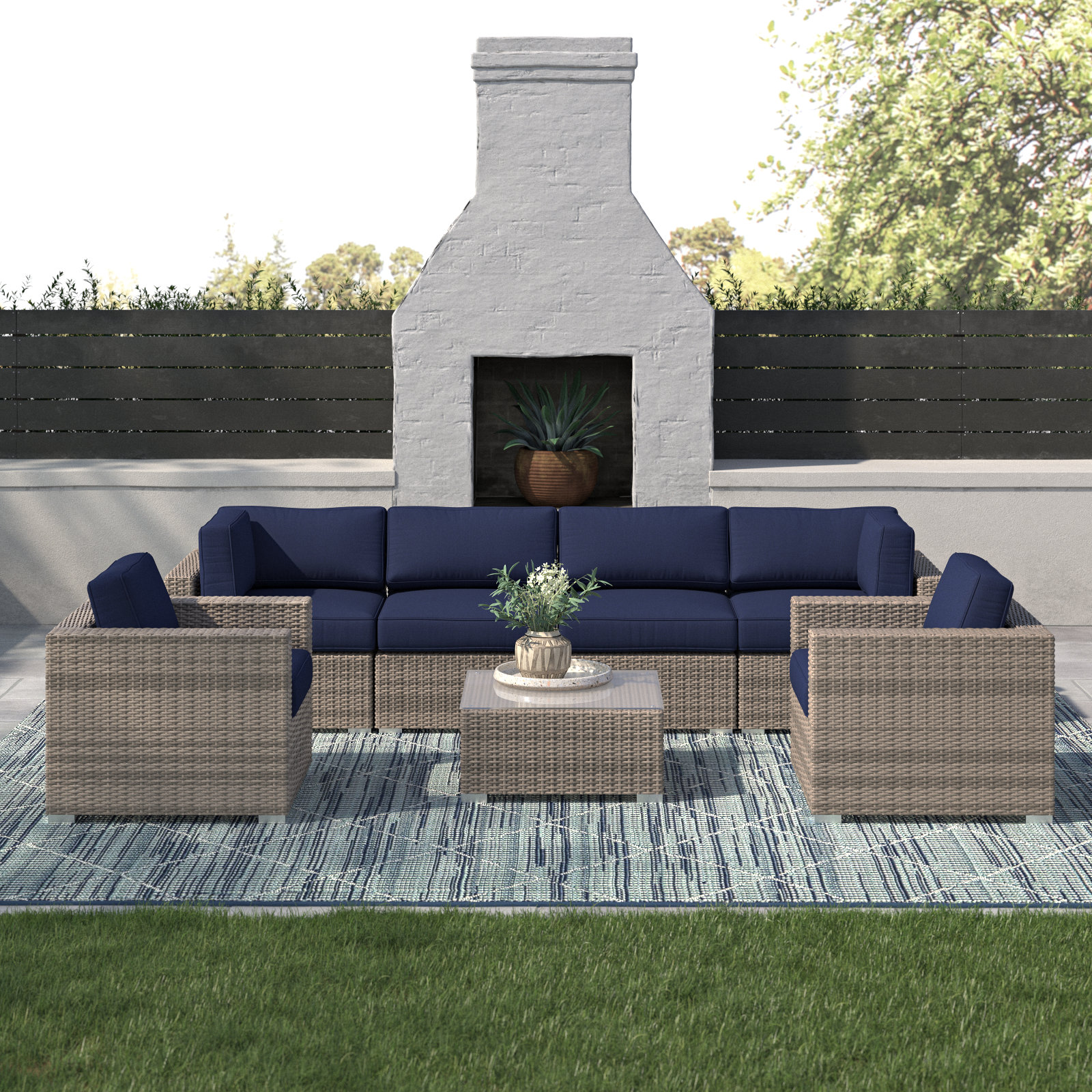 Franke 6-Person Sunbrella® Patio Seating Group, Canvas Navy Sunbrella® Canvas