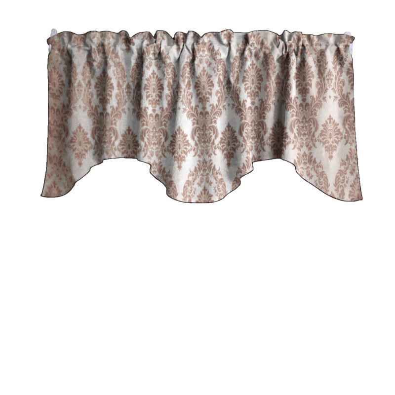 Damask Scalloped Window Valance, Brown/Ivory