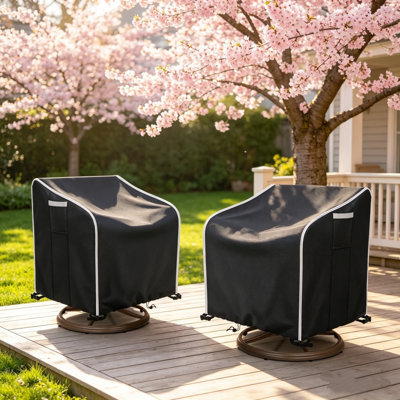 Ensemble de 2 housses de chaise pivotante en polyuréthane noir 420D, housse de chaise d'extérieur robuste et imperméable, 30 po x 34 po x 39 po