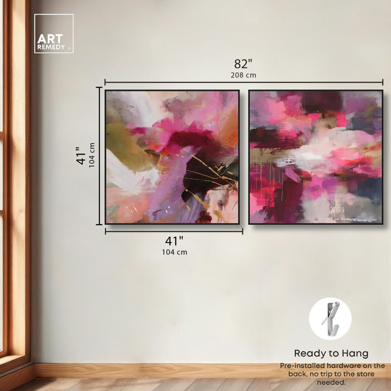 Passionate Outburst Duo Canvas Print Modern Livingroom Art Set by Art Remedy, Black Frame, 12 x 12, H 41 po x l 41 po
