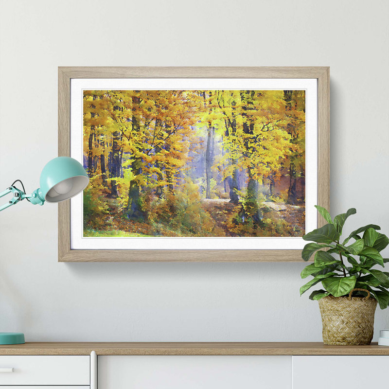 Forest in the Fall - Picture Frame Graphic Art Print, 36cm H x 48cm W x 2cm D, Oak Framed