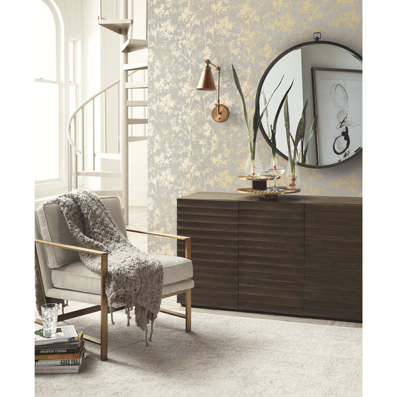 Antonia Vella Floral Metallic Wallpaper Roll by Antonia Vella, Almond/Gold