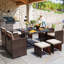 Angelos 8 - Person Wicker Patio Dining Set with Rectangular Table , Cushions Included-473676678