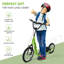 Scooters pour enfants de 5 ans et plus et 53,5 po x 22,8 po x 34,8 po en acier vert, conception réglable