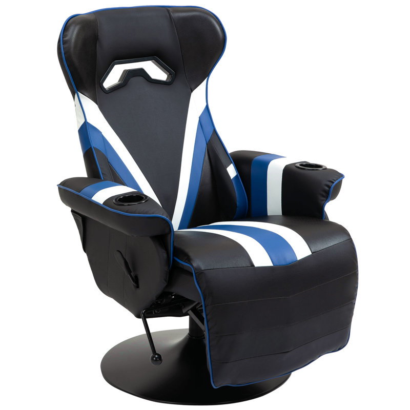 Fauteuil de jeu, fauteuil inclinable de course avec support lombaire, repose-pieds et porte-gobelet, Bleu