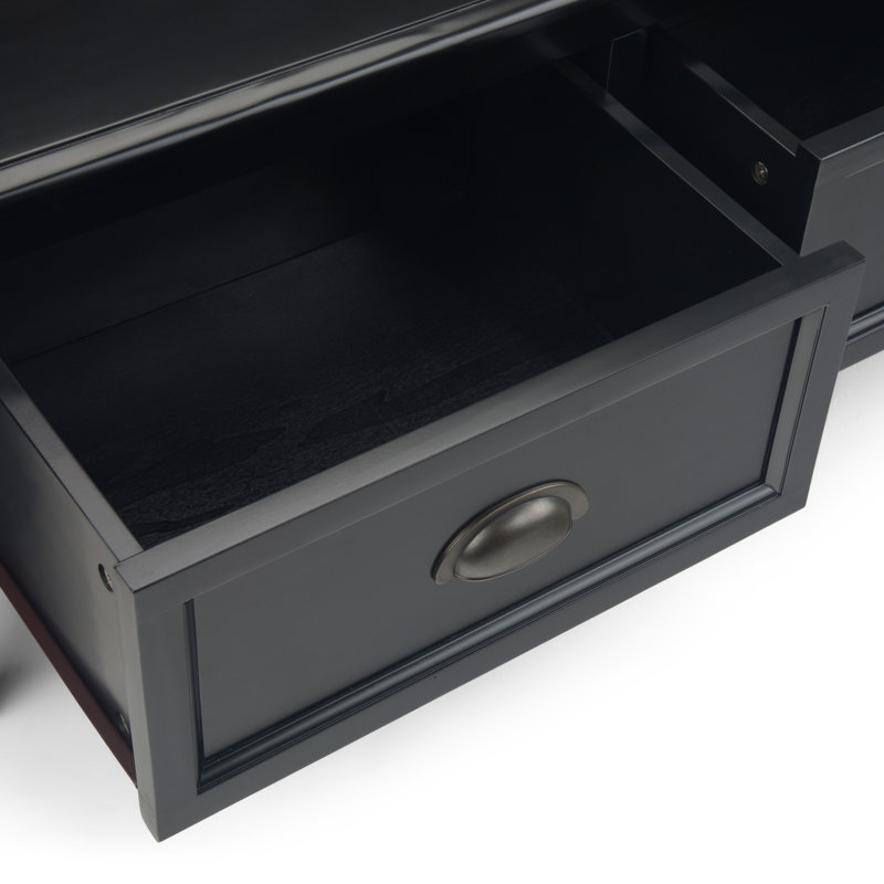 Black Solid Wood Entryway Bench with Storage Drawers
