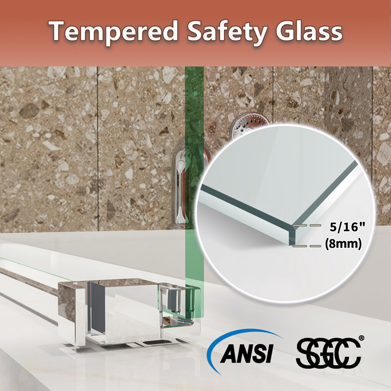 56-60 In. W X 58 In. H Semi-Frameless Sliding Bathtub Door With Clear Tempered Glass And Rustproof Hardware, Shower Door