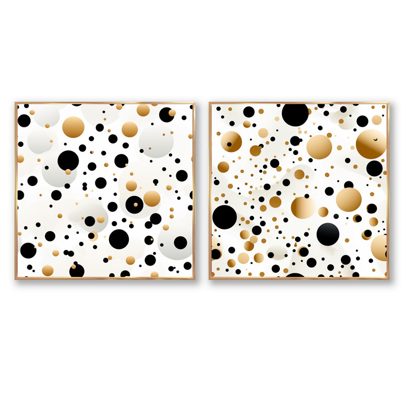 Ciarrai - Ensemble de 2 collages de formes carrées abstraites, Cadre flottant doré, H 36 po x l 73 po