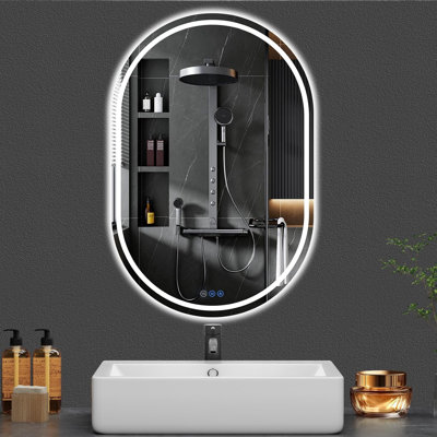 Miroir de salle de bain ovale à DEL 22 po x 32 po - Miroir de courtoisie lumineux sans cadre, rétroéclairage avant et arrière, antibuée, intensité variable, IP65