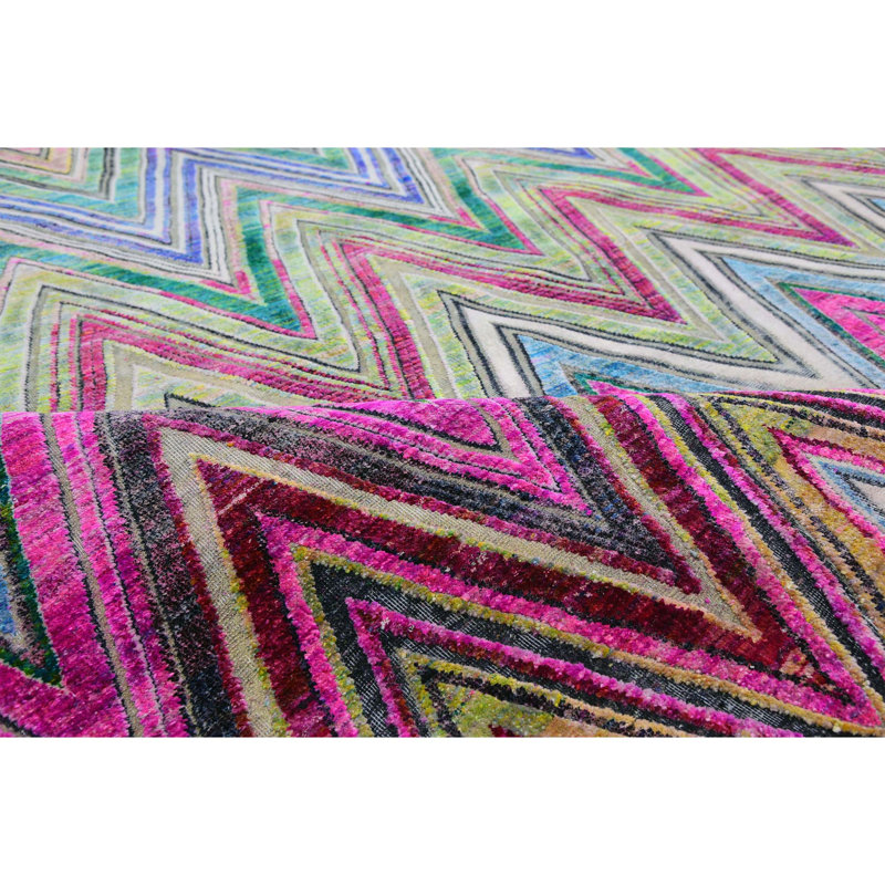 Hand Knotted Chevron Area Rug, Rectangle 12' x 15'