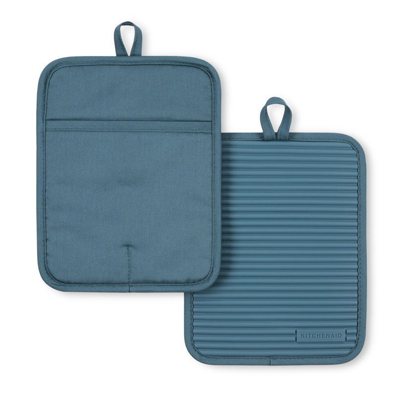 KitchenAid Ribbed Soft Silicone Potholder, Blue