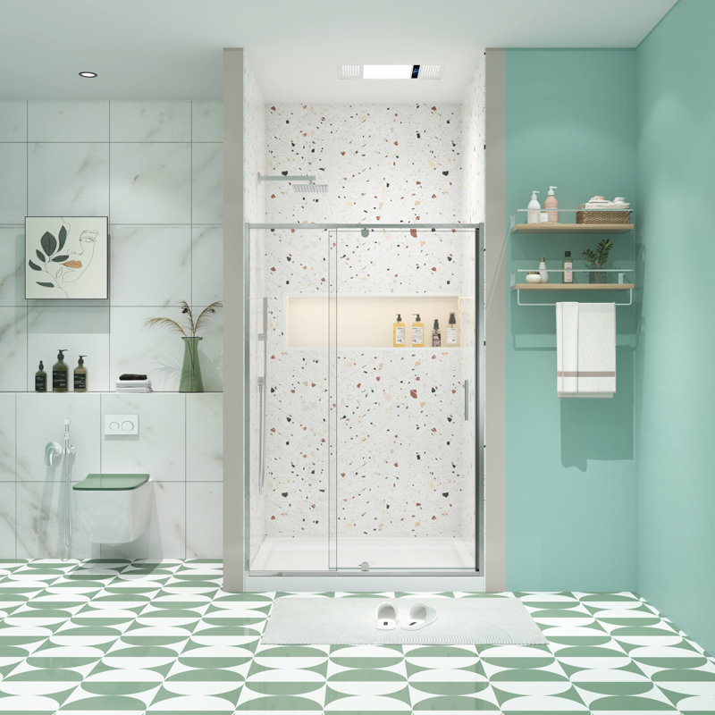 1/4" Tempered Glass Shower Door, 56 - 60" X 71", , Pivot Swing, Universal Left And Right, Easy Installation, Magnetic Shut, Leak Width 71" Height, & Right Compatible, Shut