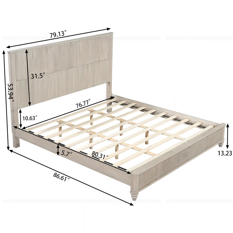 Base de lit en bois massif de style campagnard, Beige, Très grand