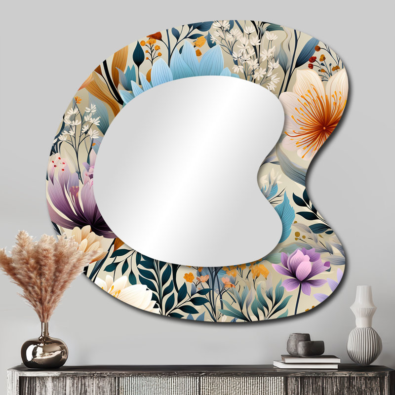 Motif botanique arc-en-ciel Fayas pastel - miroir décoratif asymétrique botanique, grand miroir mural de forme unique Boho, impression sur métal