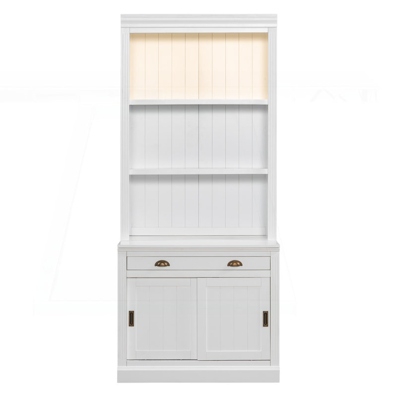 Sophisticated Tall Bookshelf with LED Lights and Versatile Storage Options, White