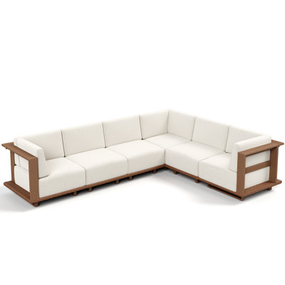 HDPE 6 - Person Outdoor Patio Set Wicker Seating Group With Cushions,Beige L-Shaped Modular Outdoor Sectional Sofa Wicker Patio Furniture Set