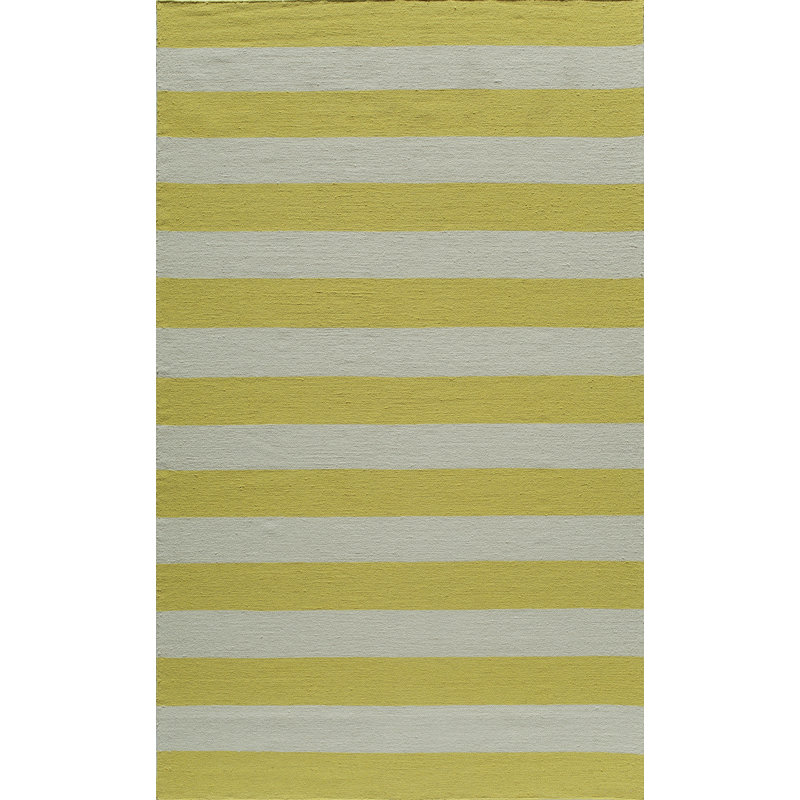 Yellow and Gray Geometric Wool Flat-Woven Rug, 3.5' x 5.5'