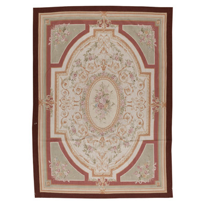 Tapis unique noué à la main beige / brun / vert / rouge de haute qualité