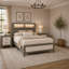 Ensemble de chambre pour grand lit, gris, blanc, bois de frêne clair, bois noir, ensemble de 3 pièces avec 2 tables de chevet-130622934