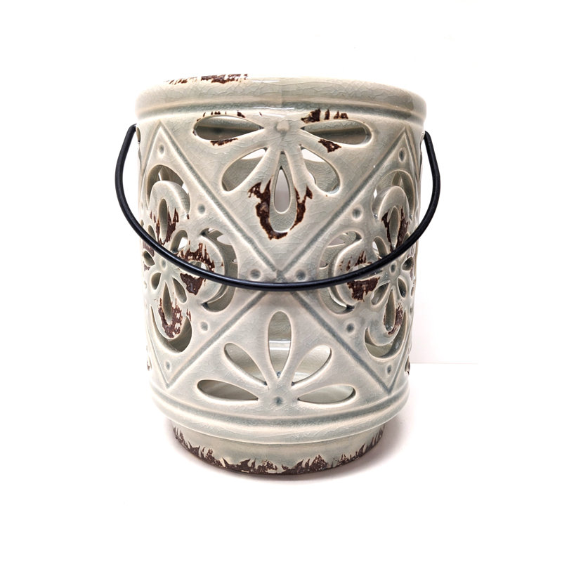 7'' H Ceramic Tabletop Lantern, Gray