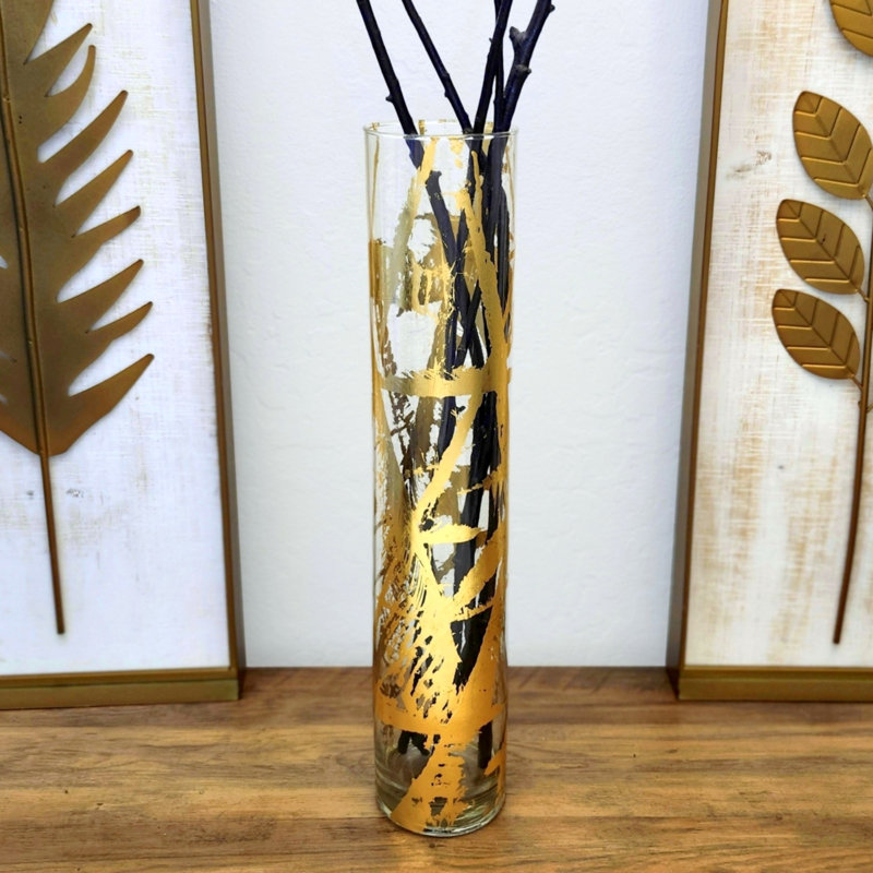 Vase en verre FLORA, Hauteur totale - 19,75 po, Transparent / Doré