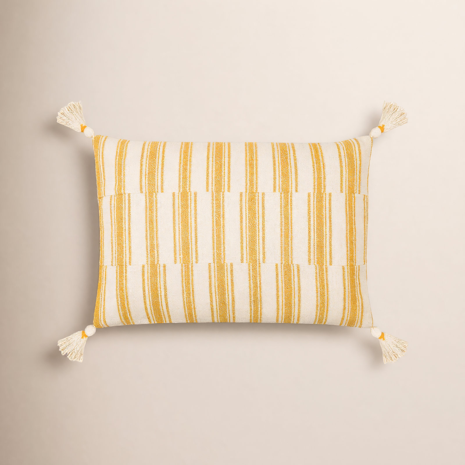 Robbia Tassels Cotton Lumbar Throw Pillow, Down