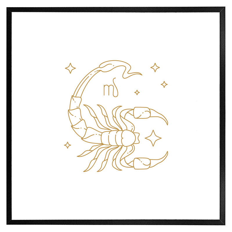 Birchel Zodiac Scorpio Horoscope In Gold And White - Single Picture Frame Print, Black, 31cm H x 31cm W x 4cm D
