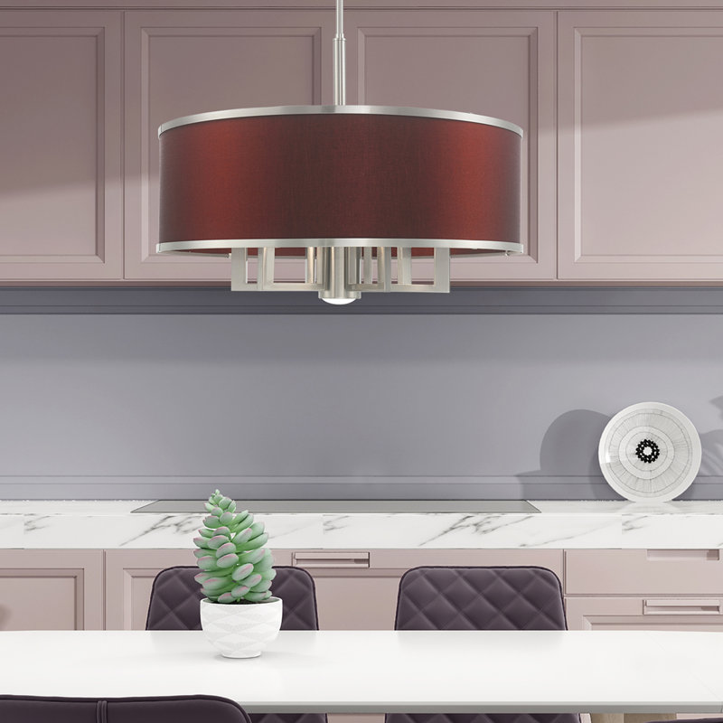 Lustre tambour à abat-jour Berthine, Vin rouge, Nickel brossé