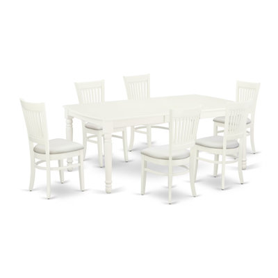 Ensemble de table de salle à manger 7 pièces composé d'une table de cuisine rectangulaire avec rallonge papillon et 6 chaises rembourrées en tissu de lin, 42 x 78 pouces, blanc lin