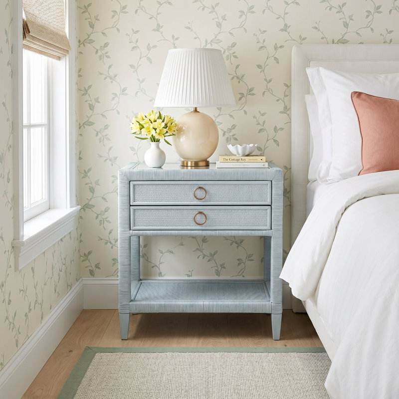 Warwick 2 - Drawer Wicker Nightstand, Honey, Satin Brass