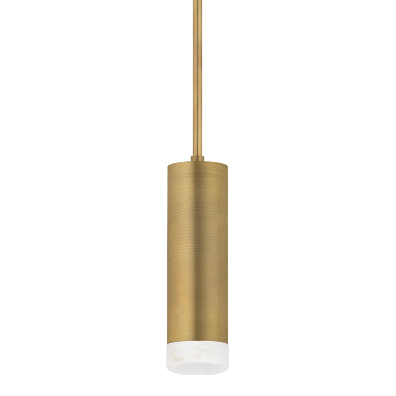 Luxe 3" Cylinder Pendant with Bezel, Patina Brass/Alabaster